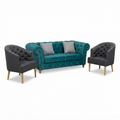 Juego de Sala Chesterfield Emerald — Terciopelo Verde Petróleo