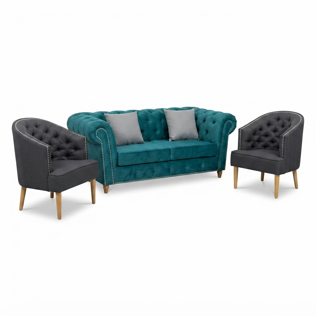 Juego de Sala Chesterfield Emerald — Terciopelo Verde Petróleo
