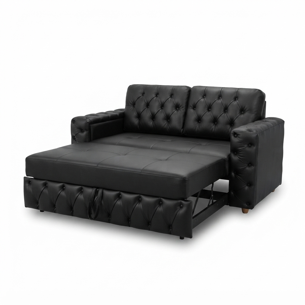 Sofacama Chesterfield Midnight — Cuero Negro