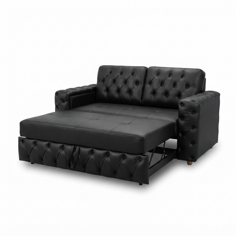 Sofacama Chesterfield Midnight — Cuero Negro