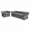 Juego de Sala Chesterfield Graphite — Terciopelo Gris