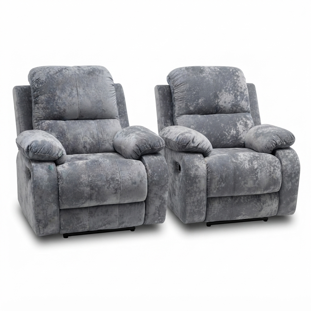 Par de Sillones Reclinables Glaciar — Terciopelo Gris Jaspeado