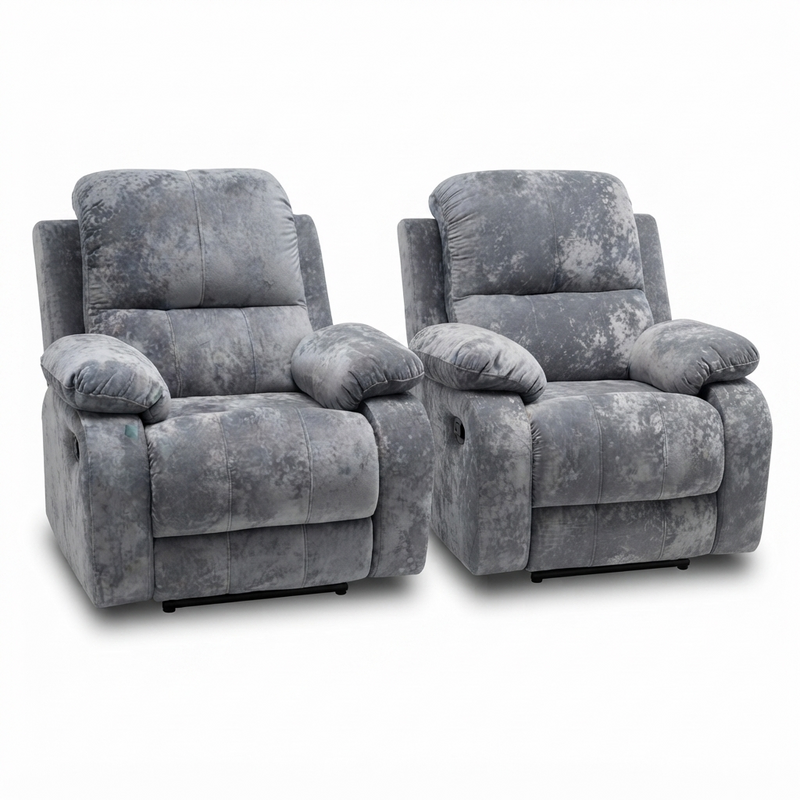 Par de Sillones Reclinables Glaciar — Terciopelo Gris Jaspeado