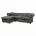 Sofá Chesterfield Chaise Manhattan — Cuero Gris