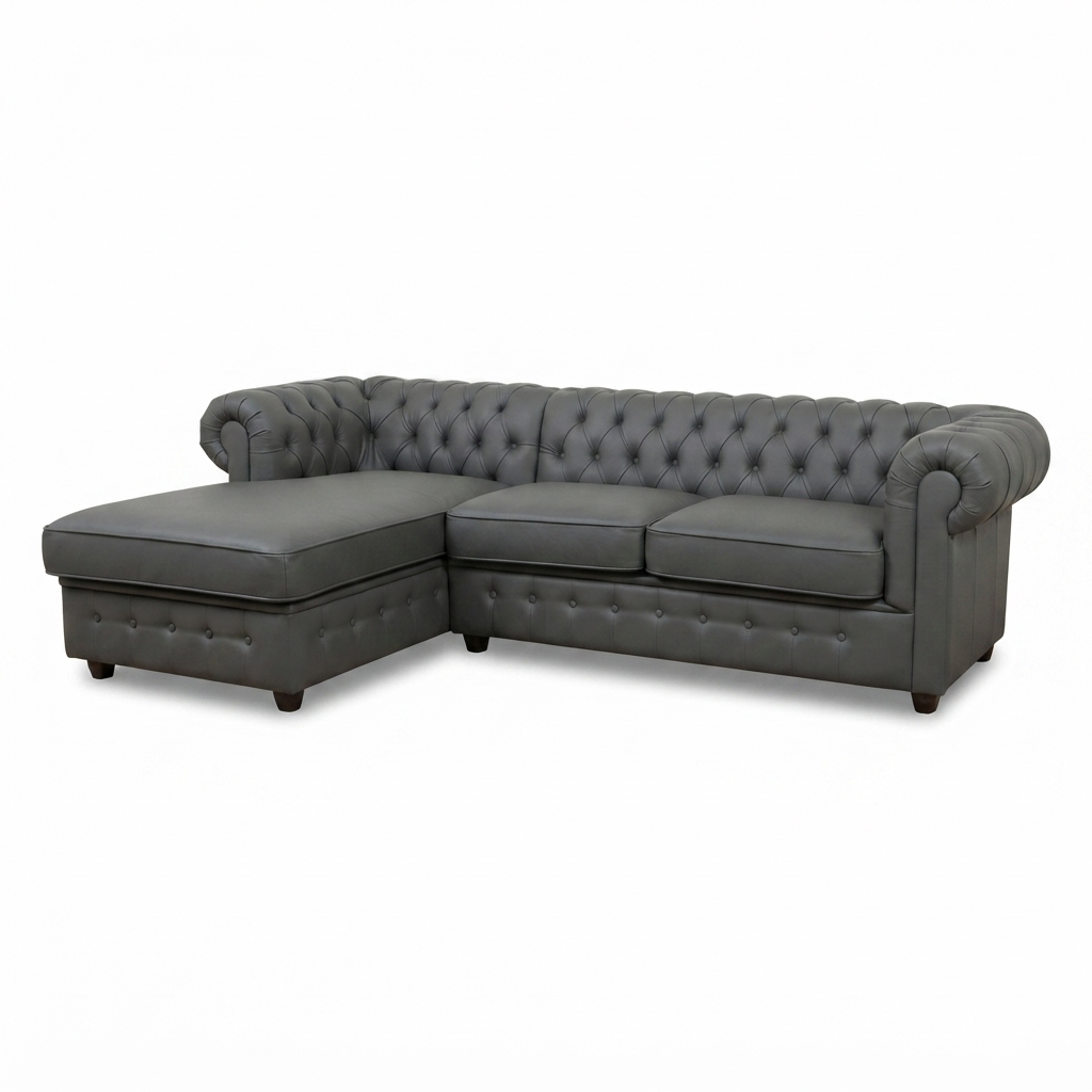 Sofá Chesterfield Chaise Manhattan — Cuero Gris