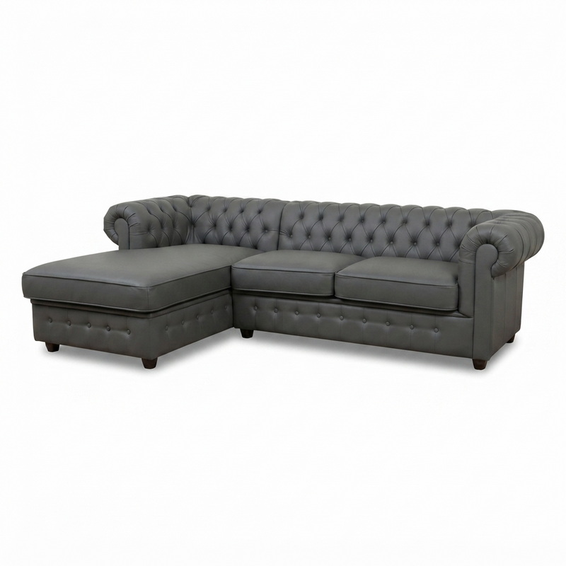 Sofá Chesterfield Chaise Manhattan — Cuero Gris